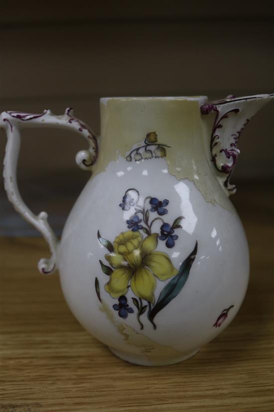 A Meissen cup, a jug, a bust, and a bird dish